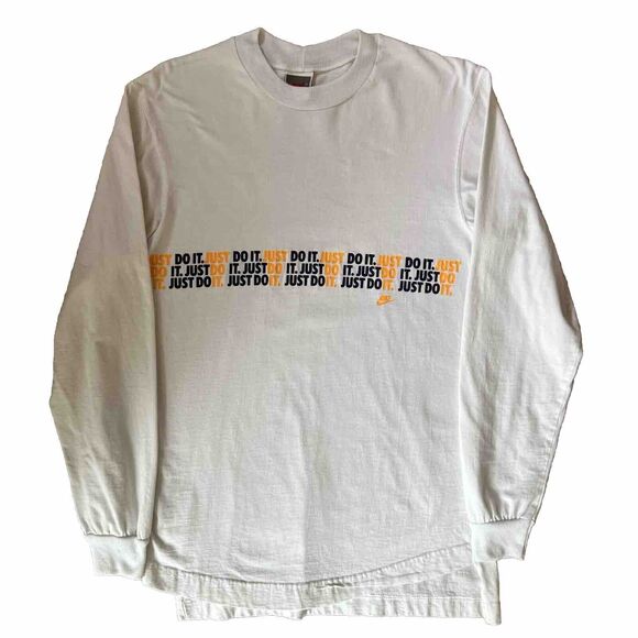 Vintage Nike Just Do It Shirt Small White 90s Long Sleeve Made in USA Oregon - Picture 1 of 8